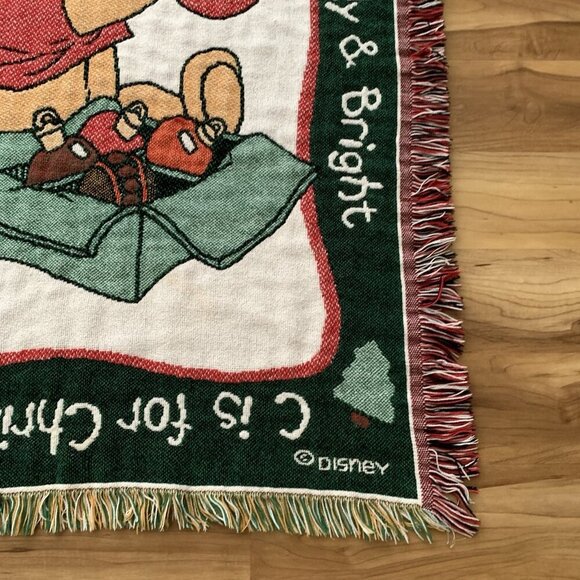 Vintage Disney Winnie Pooh Tapestry Throw Blanket C Is For Christmas 37” x 47” - Picture 6 of 14